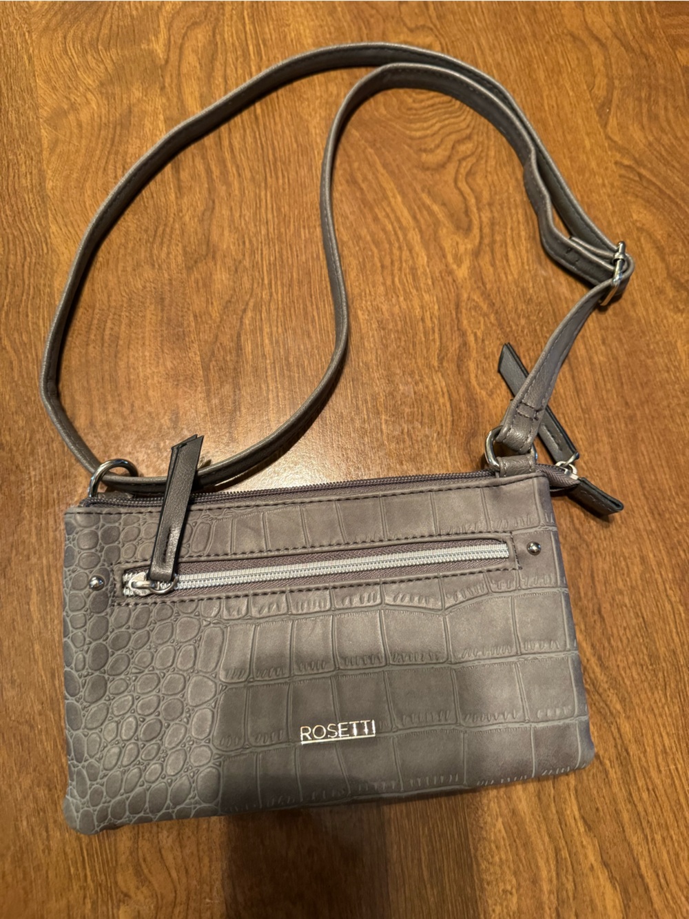 Rosetti Charcoal Grey Croc-Embossed Messenger Crossbody
